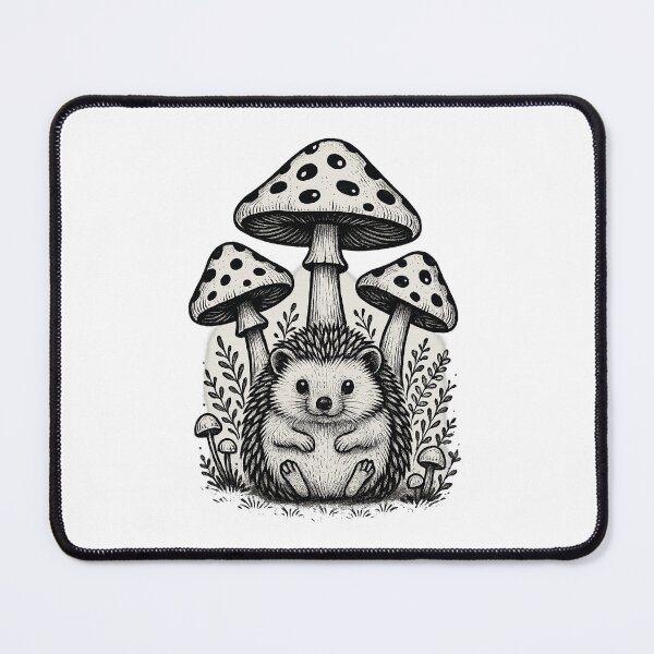 Item preview, Hedgehog Under Mushrooms — Botanical Mono Line Art designed and sold by BadaBingBear.