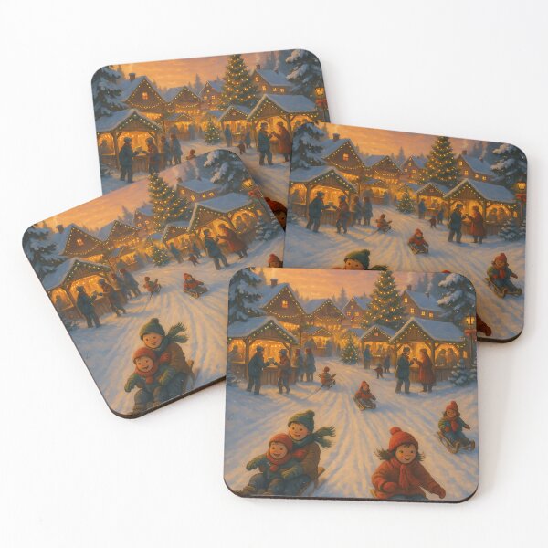 Item preview, Christmas Village Tobogganing Cozy Winter Festival Art designed and sold by Buzzink.