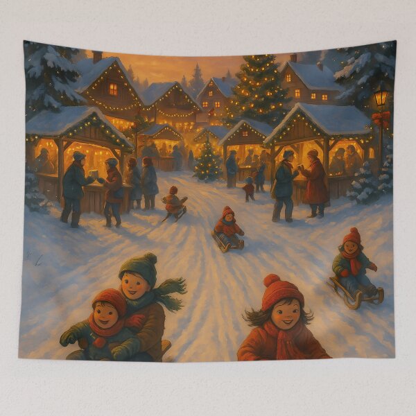 Item preview, Christmas Village Tobogganing Cozy Winter Festival Art designed and sold by Buzzink.
