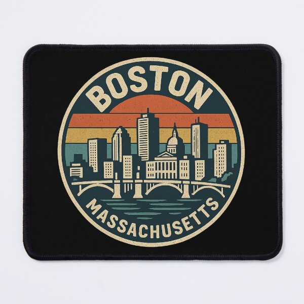 Item preview, Boston Massachusetts Retro Skyline Badge designed and sold by American Travels.