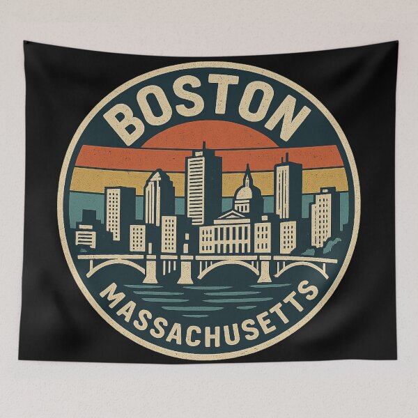 Item preview, Boston Massachusetts Retro Skyline Badge designed and sold by American Travels.