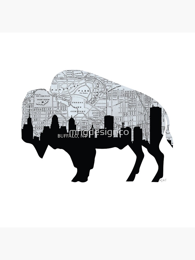Buffalo, New York Map and Skyline, Grayscale by mhgdesignco