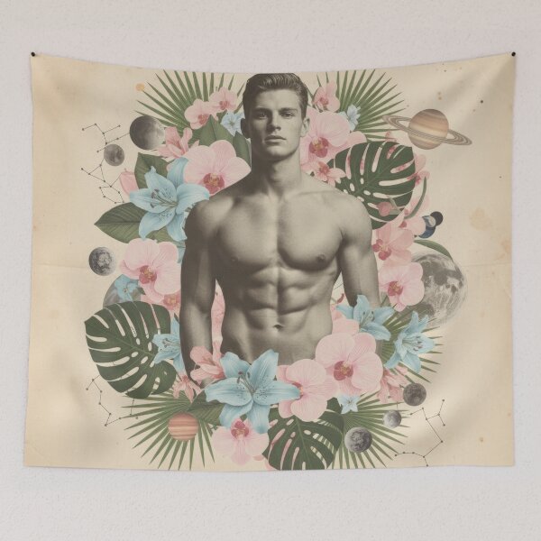 Item preview, Retro Art of Man with Flowers and Space designed and sold by Atlas Kai.