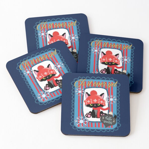 Item preview, Hello Is It Over Yet Winter Grumpy Black Cat in Hat and Scarf, Bah Humbug Sad Cat designed and sold by Forevermore.