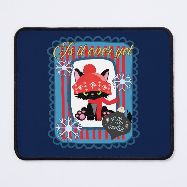 Item preview, Hello Is It Over Yet Winter Grumpy Black Cat in Hat and Scarf, Bah Humbug Sad Cat designed and sold by Forevermore.