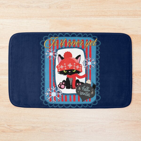 Item preview, Hello Is It Over Yet Winter Grumpy Black Cat in Hat and Scarf, Bah Humbug Sad Cat designed and sold by Forevermore.