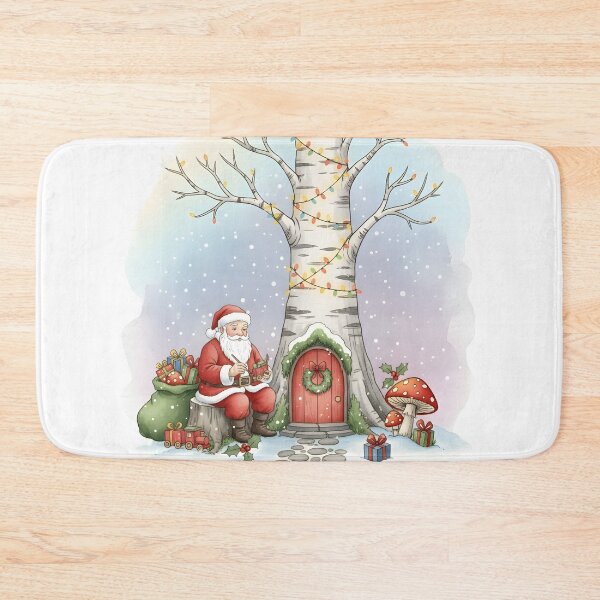 Item preview, Santa Claus Watercolor under a Snowy Birch Tree Fairy Door designed and sold by NewYorkColours.