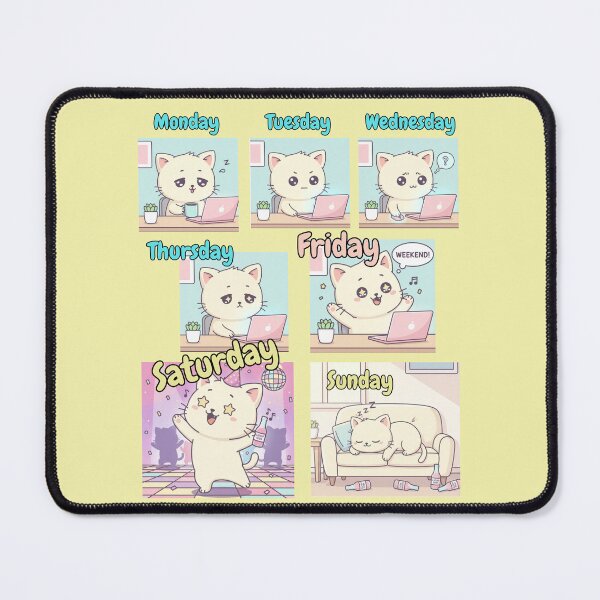 Item preview, Cat Weekly Routine Office Humor Meme Monday to Friday Work Work Life English legend designed and sold by DibuHumor.