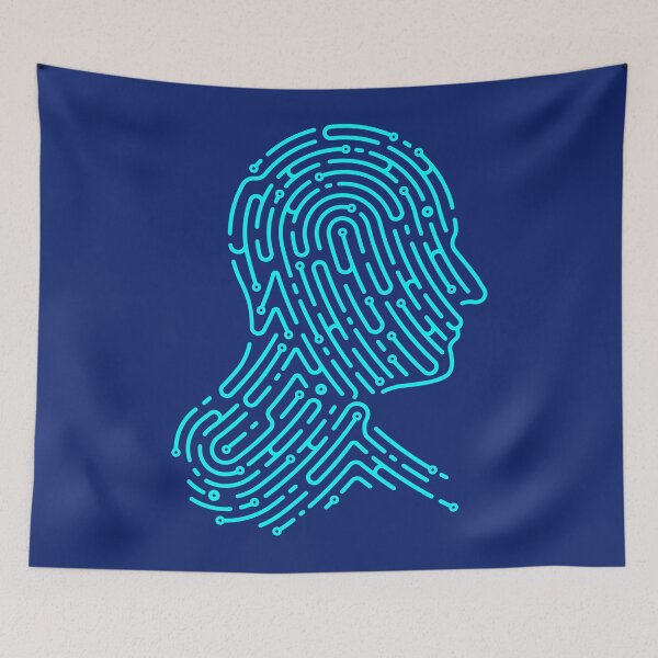 Item preview, concept of deep learning or machine learning, graphic of AI head combined with fingerprint pattern designed and sold by NiamLab.