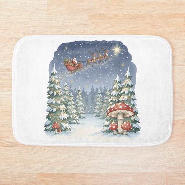 Item preview, Santa Claus Sleigh Ride Over Snowy Forest Watercolor Illustration designed and sold by NewYorkColours.