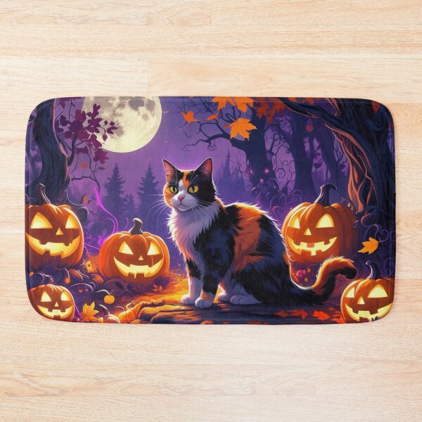 Item preview, Halloween Night Cat - Calico Cat and Glowing Pumpkins designed and sold by LEO'S CREATURE　れおずくりーちゃー.