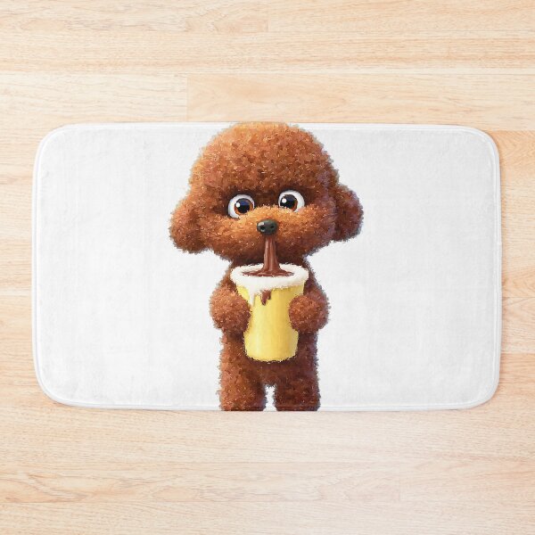 Item preview, Hot Cocoa Spill Poodle trying to drink oversized hot chocolate, fur knocking cup over, chocolate spilling, playful startled face designed and sold by 1707warehouse.
