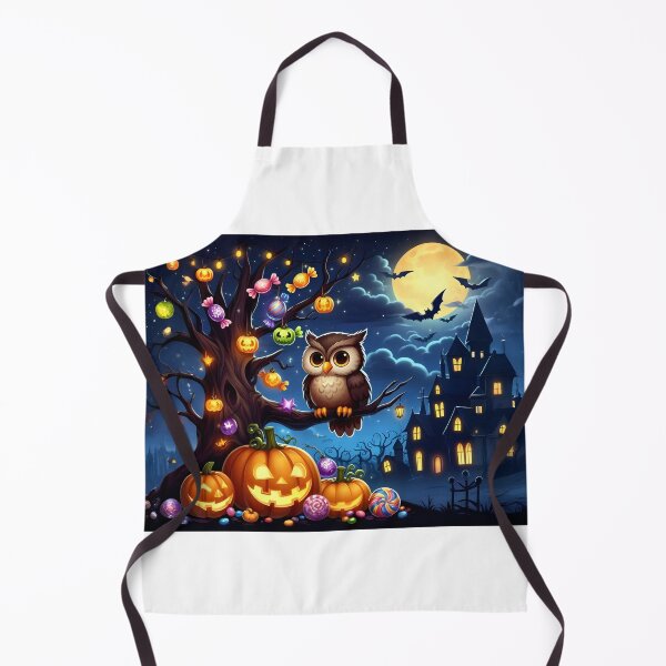 Item preview, Owl with candies and a spooky Halloween castle at night No.1 designed and sold by DreamagineArtDesign.