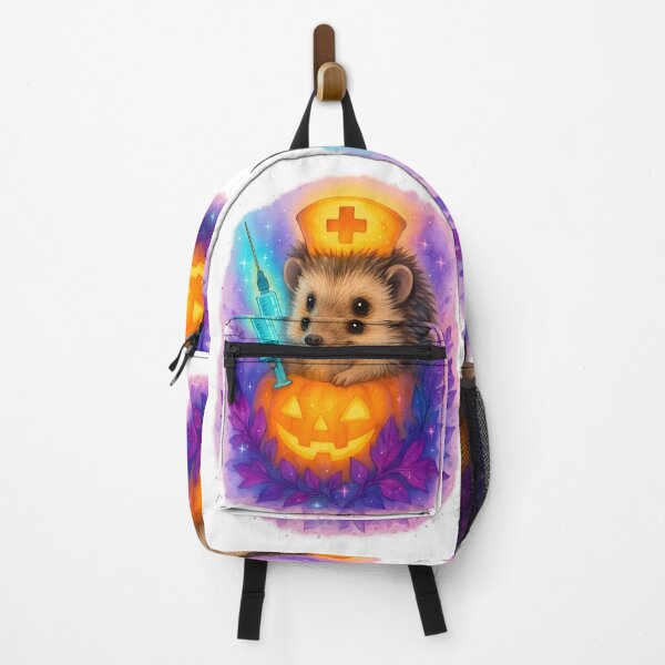 Item preview, Neon Hedgehog Nurse Halloween Art Print | Inspiring Nursing Student Gift designed and sold by ClinicalHubs.