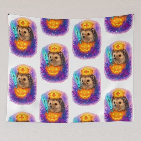 Item preview, Neon Hedgehog Nurse Halloween Art Print | Inspiring Nursing Student Gift designed and sold by ClinicalHubs.
