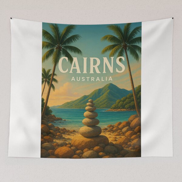Item preview, Cairns Queensland Coastal Stacked Stones and Palms designed and sold by Places On Earth.