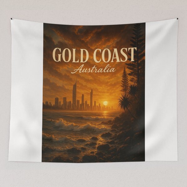 Item preview, Gold Coast Skyline at Sunset with Pacific Surf designed and sold by Places On Earth.