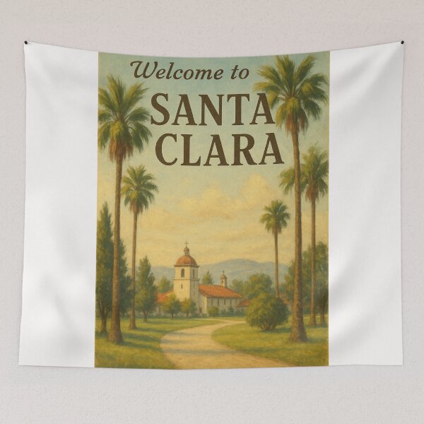 Item preview, Santa Clara Mission with Palm Trees, California designed and sold by Places On Earth.