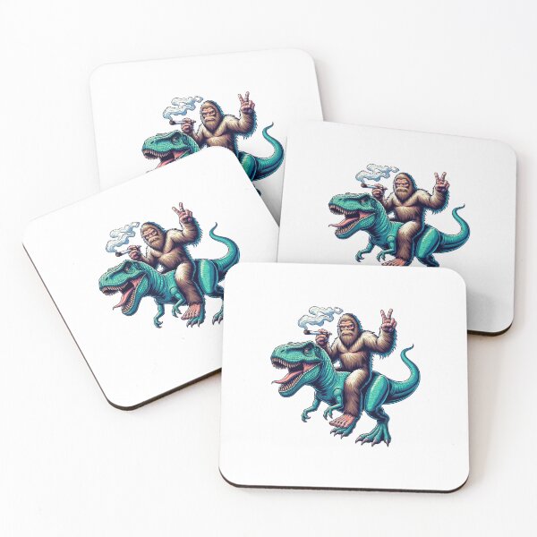 Item preview, Funny Bigfoot Riding T-Rex Dinosaur | Sasquatch Peace Sign Art designed and sold by HBDStudio.