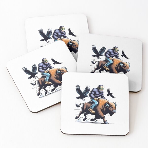 Item preview, Cool Gorilla Riding a Bison | Funny Ape on Buffalo Western Art designed and sold by HBDStudio.