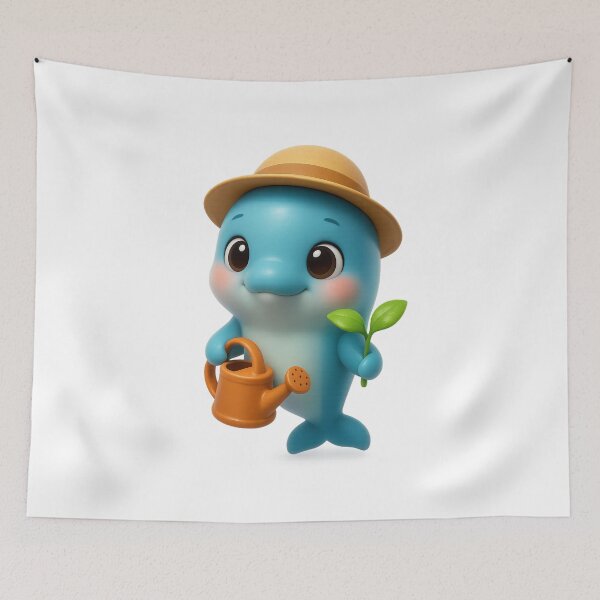 Item preview, Cute Gardener Dolphin With Watering Can | Kawaii Ocean Gardening Art designed and sold by Moons Studio.