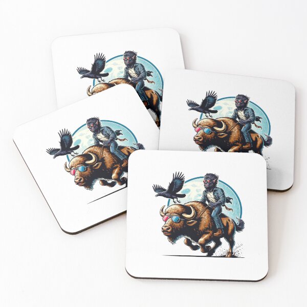 Item preview, Cool Gorilla Riding a Bison | Funny Ape on Buffalo Western Art designed and sold by HBDStudio.
