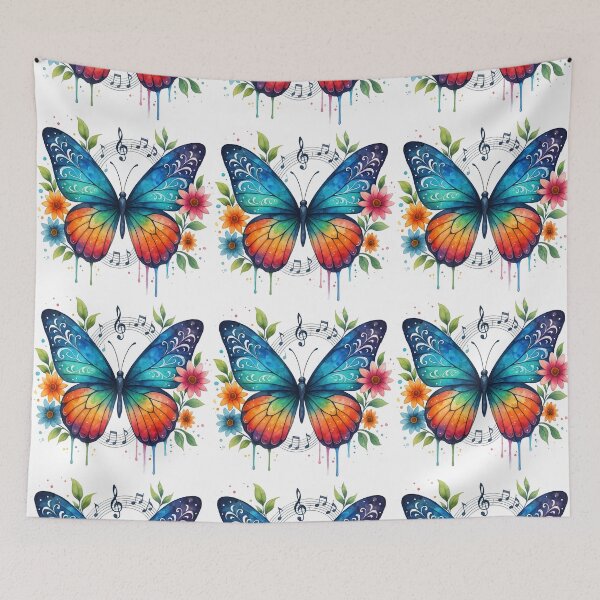 Item preview, Colorful Butterfly with Floral and Musical Elements designed and sold by ArtfulWeave.