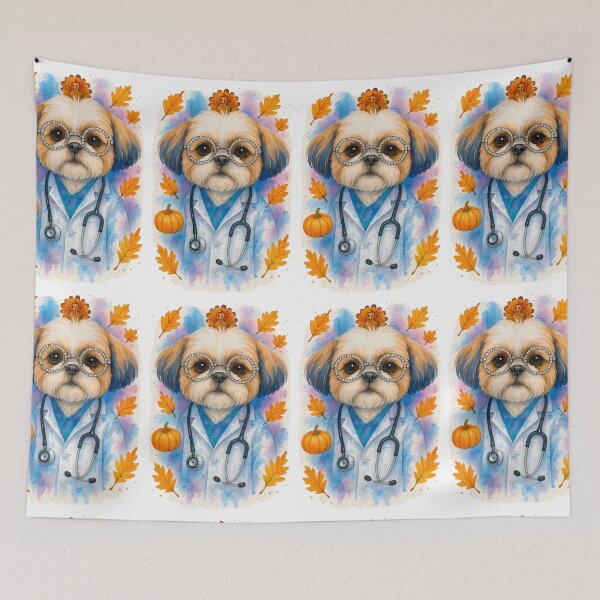 Item preview, Shih Tzu Doctor Autumn Glow Art Print | Cozy Thanksgiving Healthcare Decor designed and sold by ClinicalHubs.