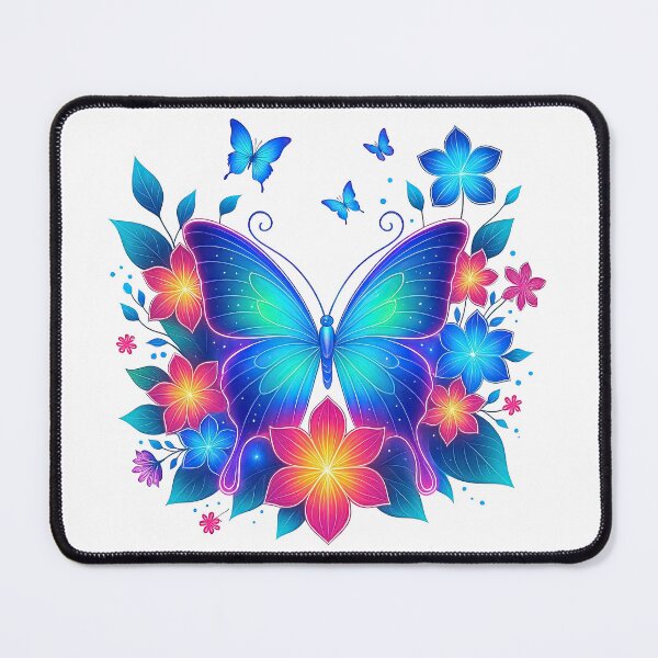 Item preview, Neon Butterfly Surrounded by Colorful Glowing Flowers designed and sold by ArtfulWeave.