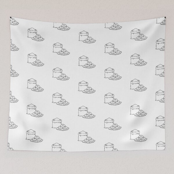 Item preview, A tapioca flour sack beside freshly fried donuts on a wire rack designed and sold by rasagamastore.