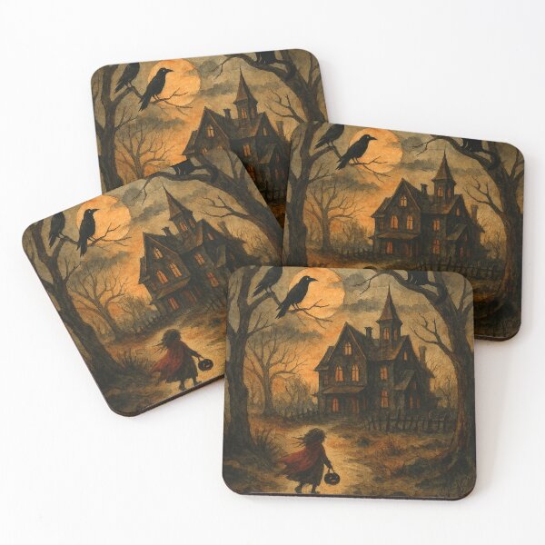 Item preview, Haunted House Halloween Black Cat Crow Orange Moon designed and sold by Lyvion design.