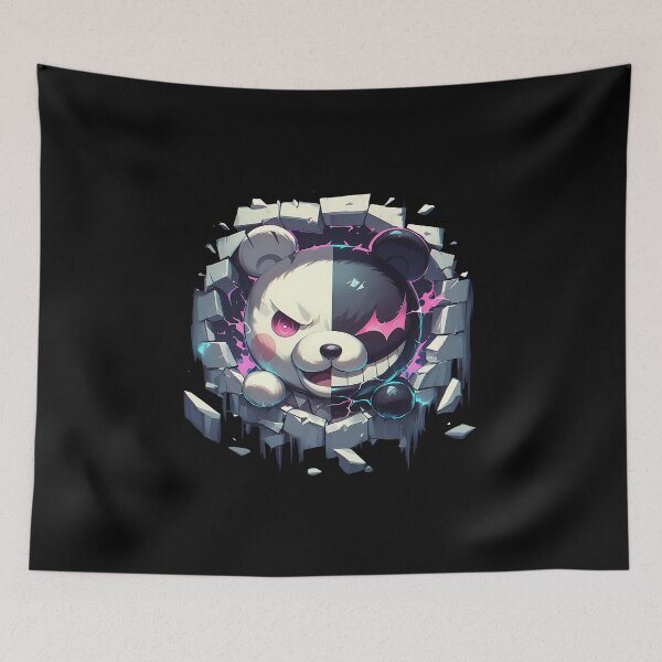 Item preview, Monokuma Peeking Danganronpa Anime Iconic Half White Half Black Bear designed and sold by TorbenKuhano.