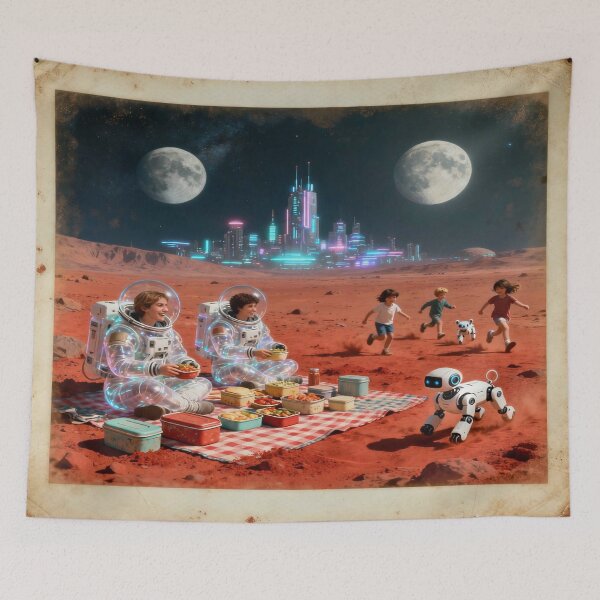 Item preview, Martian Picnic Dreams – Family, Stars & Future between Rocks, Robot & Galactic Glow designed and sold by FotoworldEdel.
