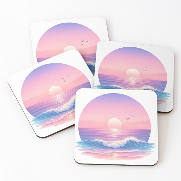 Item preview, Serene Pink Sunset Over Ocean Waves with Birds designed and sold by ArtfulWeave.