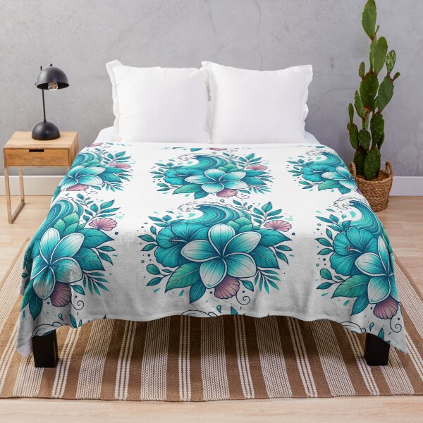 Item preview, Ocean Wave with Tropical Flowers and Leaves Illustration designed and sold by ArtfulWeave.