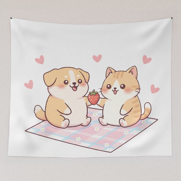 Item preview, Lindo perro chibi comiendo fresa: cachorro gordo y gato enamorados de San Valentín designed and sold by meesub.