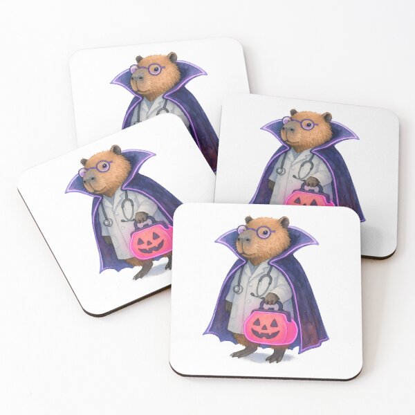 Item preview, Capybara Doctor Halloween Art Print | Whimsical Physician Glow Neon Decor designed and sold by ClinicalHubs.