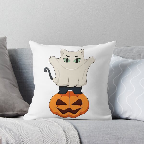 Aperçu de l'œuvre Chat fantôme d'Halloween sur une citrouille | Art numérique effrayant créée et vendue par MerchMarketer.