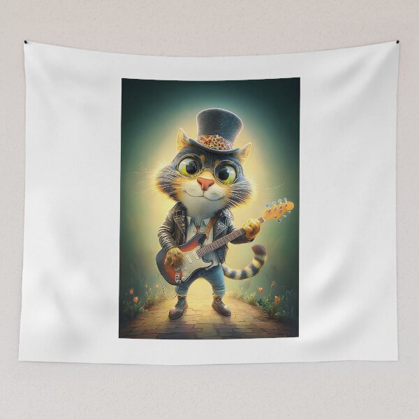 Item preview, Cool Cat with Guitar in a Top Hat and Jacket designed and sold by Artessie.
