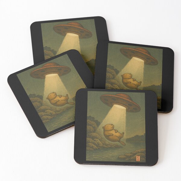 Item preview, Whimsical River Otter UFO Abduction Vintage Japanese Style designed and sold by Damcoc.