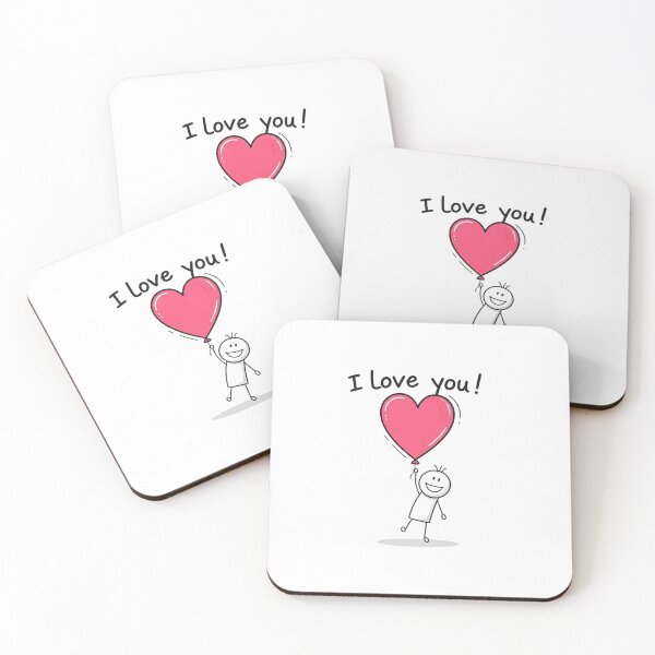 Item preview, Joyful Stick Figure with Pink Heart Balloon – Minimalist Love Illustration with “I Love You” Text designed and sold by PixelVibe782.