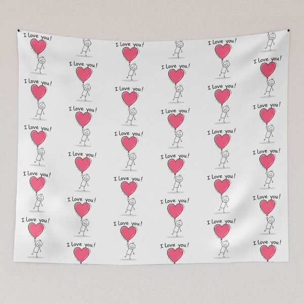 Item preview, Joyful Stick Figure with Pink Heart Balloon – Minimalist Love Illustration with “I Love You” Text designed and sold by PixelVibe782.