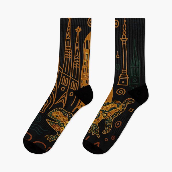 Item preview, Barcelona – Colorful Gustav Klimt Style Line Art on Black Background designed and sold by OzzFrequency.