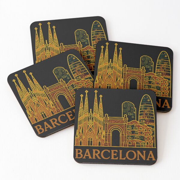 Item preview, Barcelona – Colorful Gustav Klimt Style Line Art on Black Background designed and sold by OzzFrequency.