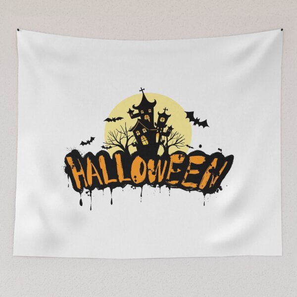 Item preview, Halloween Poster "Haunted House & Yellow Moon" – Bloody Typography, Scary Atmosphere designed and sold by Wawan35200.