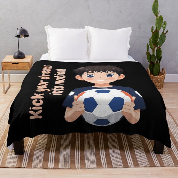 Item preview, Anime Boy with Football – "Kick Your Dreams Into Motion!" Motivational Sports Art designed and sold by Design_Your_Day.