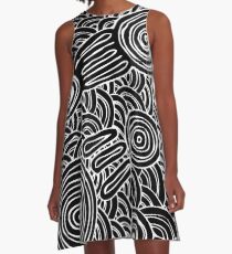 Aboriginal Art - Meeting Places B&W A-Line Dress
