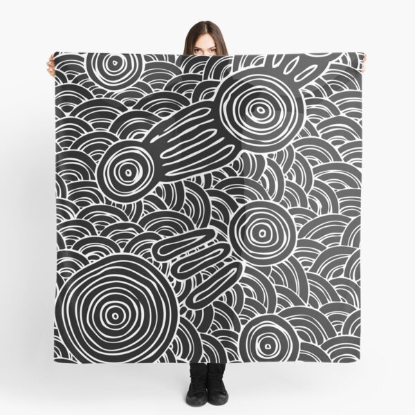 Authentic Aboriginal Art - Meeting Places B&W Scarf