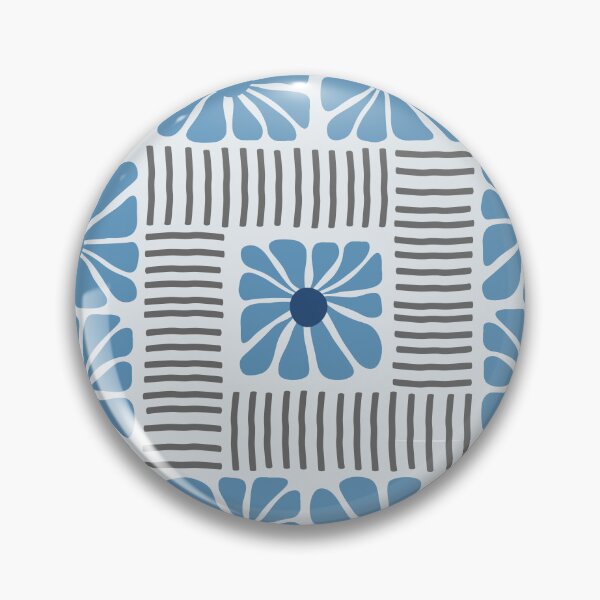 Item preview, Midcentury Modern stripes and flower pattern in Navy Blue and Grey designed and sold by nineFlorals.