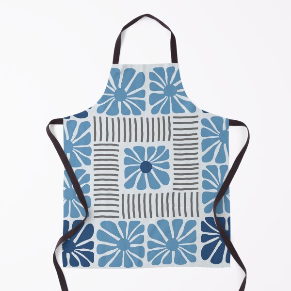 Item preview, Midcentury Modern stripes and flower pattern in Navy Blue and Grey designed and sold by nineFlorals.